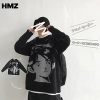hmz 2021 hip hop pullover streetwear vintage style harajuku knitting sweater anime girl knitted sweater couple pullover oversize
