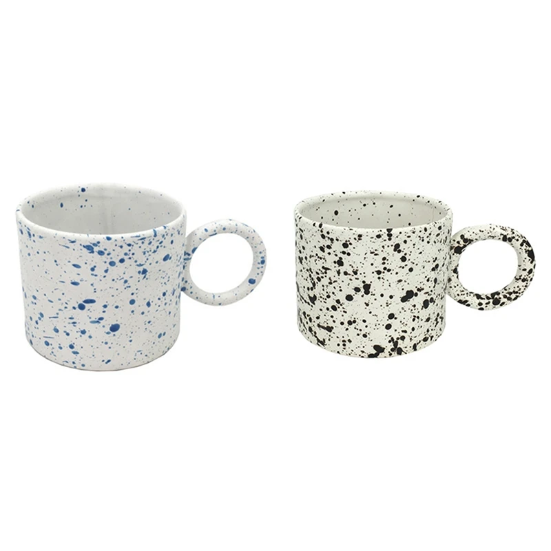 

2PCS Big Earring Cup Nordic Coffee Mug Big Handle Ceramic Mugs With Dots Home Office Water Tea Cups Milk Cup, A & B