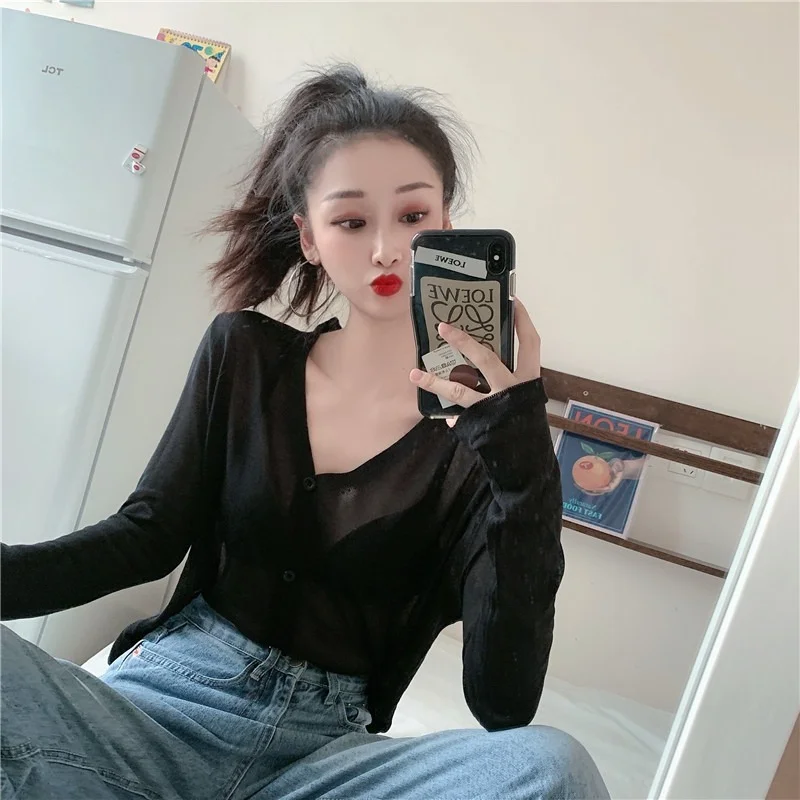 

Fashion Cardigan Women Korean Style All-match V-neck Harajuku Summer Sunproof Chic Cropped Cardigans Woman Streetwear Casual Ins