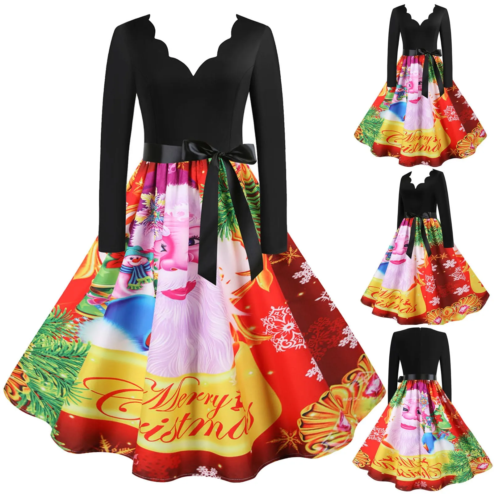 

Распродажа, винтажное рождественское Платье, женское Платье с принтом Санта-Клауса в стиле 1920-х годов, вечернее праздничное Платье домохозя...