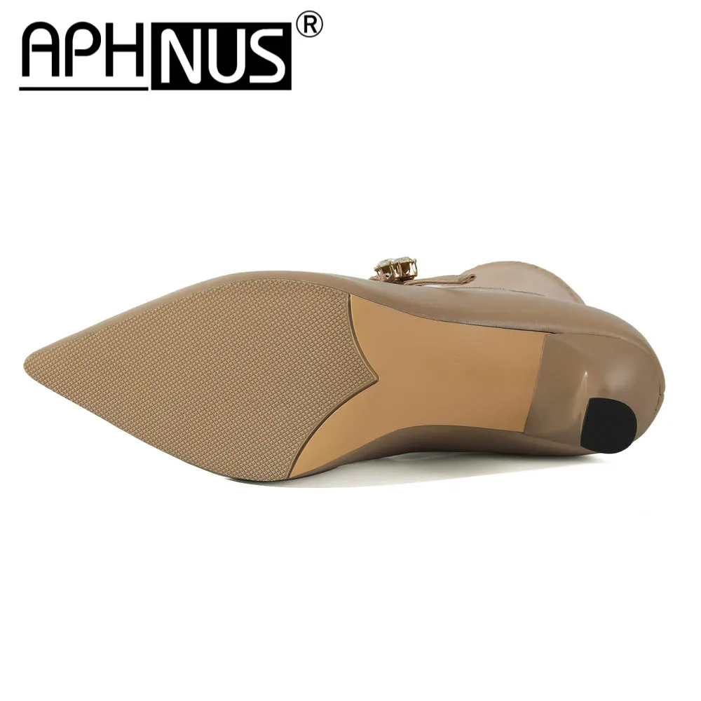 

APHNUS Womens Boots Pointed Toe Short Ankle Booties Mid High Heels Pumps Woman 2020 Shoes For Women New Boot