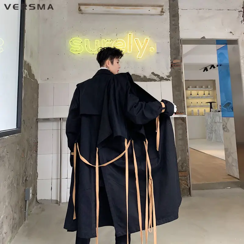 Тренчкот мужской с лентами в стиле Харадзюку водостойкий готическом | Мужская