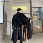 Тренчкот мужской с лентами, в стиле Харадзюку, водостойкий, в готическом стиле