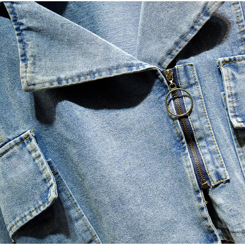 Женская джинсовая куртка-бомбер размера плюс с отложным воротником на молнии 5XL