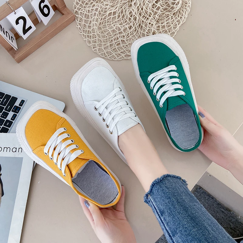 

Shoes Woman 2021 Cover Toe Med Slippers Summer Pantofle Flat New Slides Cross-tied Fabric Rubber Canvas PU Cotton Shoes Woman 20