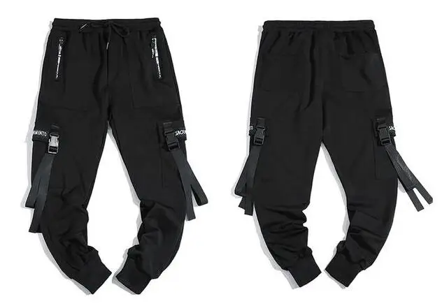 

2021 Spring Autumn Hip Hop Joggers Men Black Harem Pants Multi pocket Ribbons Man Sweatpants Casual Mens Pants M-3XL