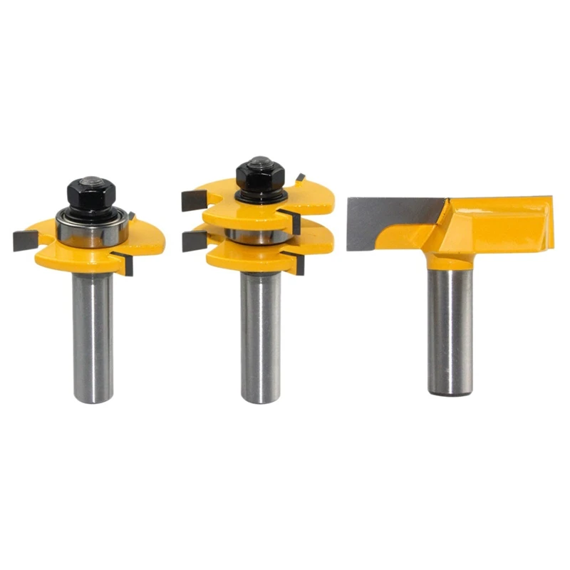 

3 Pcs 1/2 Inch Shank Tongue and Groove Router Bits Bottom Cleaning Double Flute Carbide Tipped for Woodworking