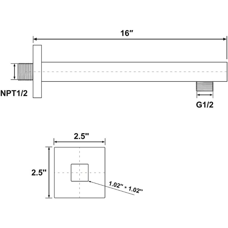 

16" Shower Extension Arm with Thick Thread Wall Mounted Copper Shower Head Extension Universal Showering Component