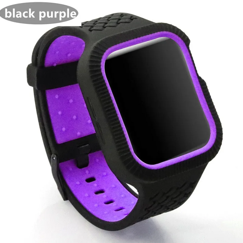 black purple Чехол+ ремешок для часов Apple watch band 44 мм/40 мм iWatch band 42 мм 38 мм тканый силиконовый ремешок для часов Браслет Apple watch 5 4 3 21 40 - Цвет ремешка: black purple
