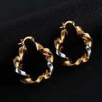 two tone twisted hoop earring fashion thick size simple women earrings jewelry
