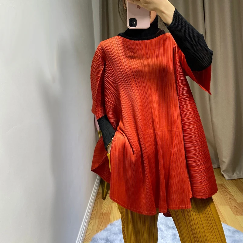 Четыре сезона Miyak плиссированный женский плащ стильный Дикий сплошной цвет