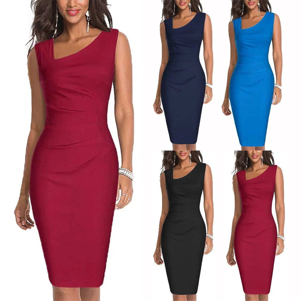 

Women's New 2021 European and American Sleeveless Slender Pencil Dress with Sleeveless Wrap and Hips Club Dress