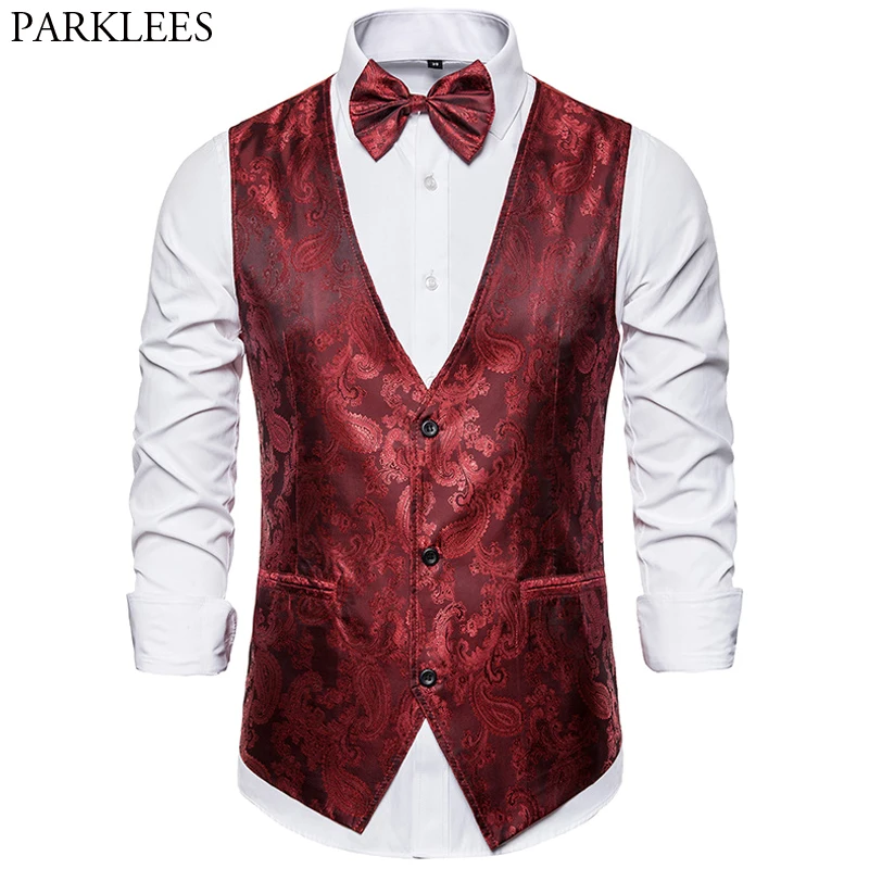 Мужской классический жаккардовый жилет Пейсли (костюм + галстук бабочка) мужской