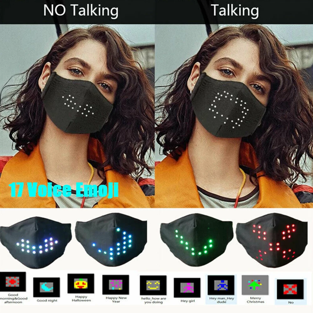 

2021 Новый стильный умный многоразовый светодиодный светильник-излучающая маска с распознаванием голоса Вечерние Маски/маски для лица/Забав...