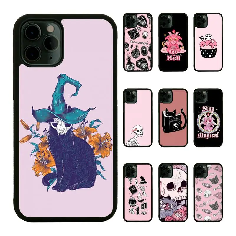 

Pink Cat Skull Sorceress Witch Phone Case For iPhone 13 12 11Pro Max 11 XR XS Max X 8 7 6 6S Plus Mini SE 2020 hard Fundas
