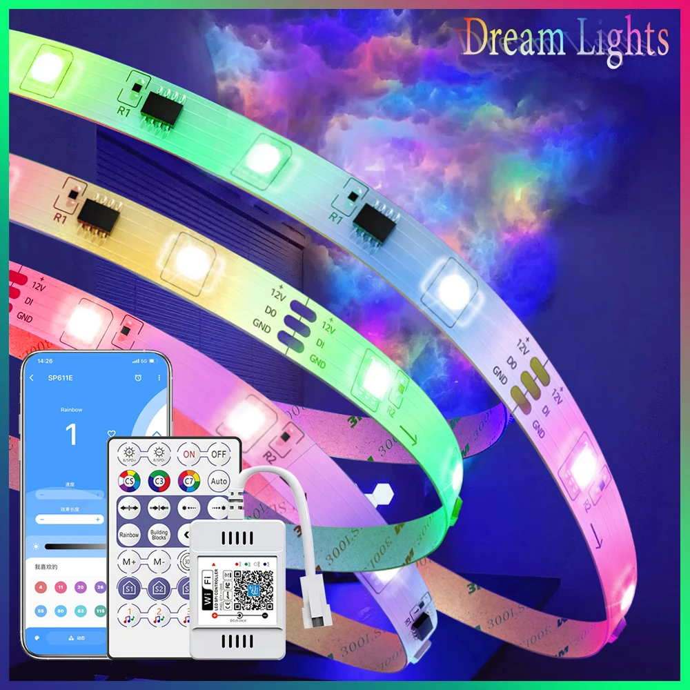 LED Streifen RGBIC WS2811b Traum Lichter Bluetooth Segment DIY Musik WiFi Sync Und App Control Für Wohnzimmer Schlafzimmer Decke decor