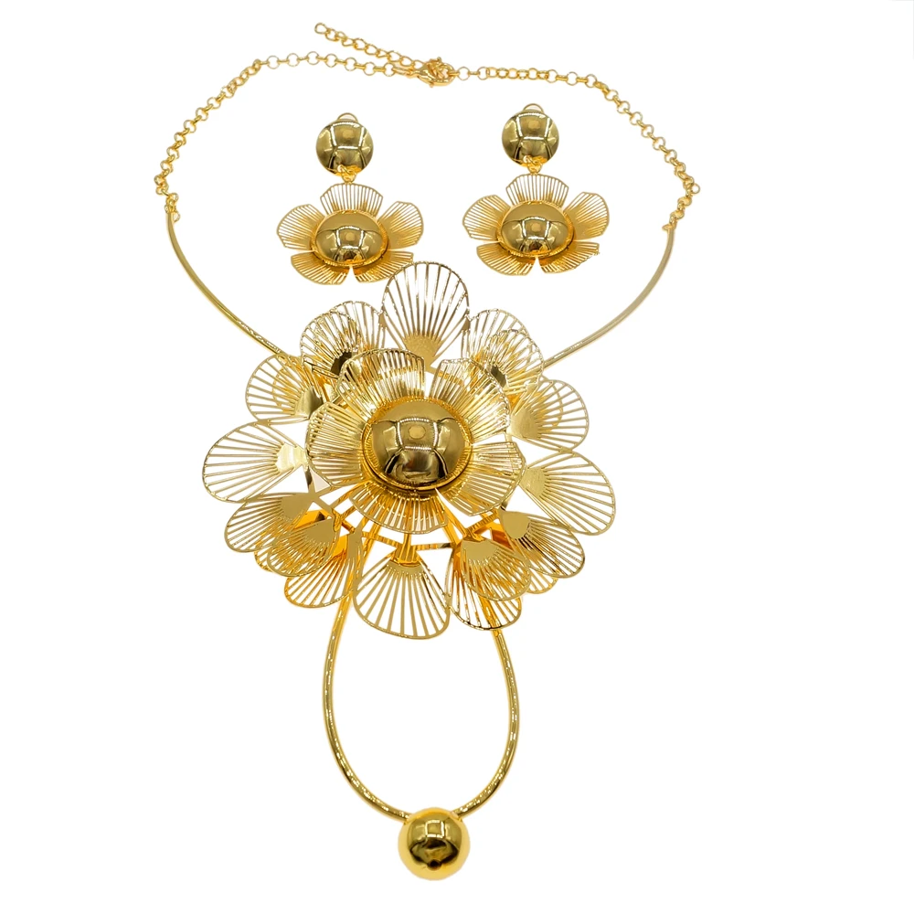 

Newest golden necklace earrings jewelry set simple flower exquisite jewelry set MH2100630