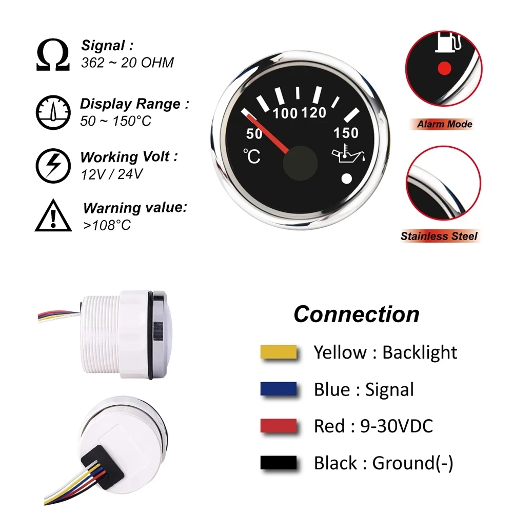 52 мм измеритель температуры масла 50-150 градусов Цельсия с красной подсветкой