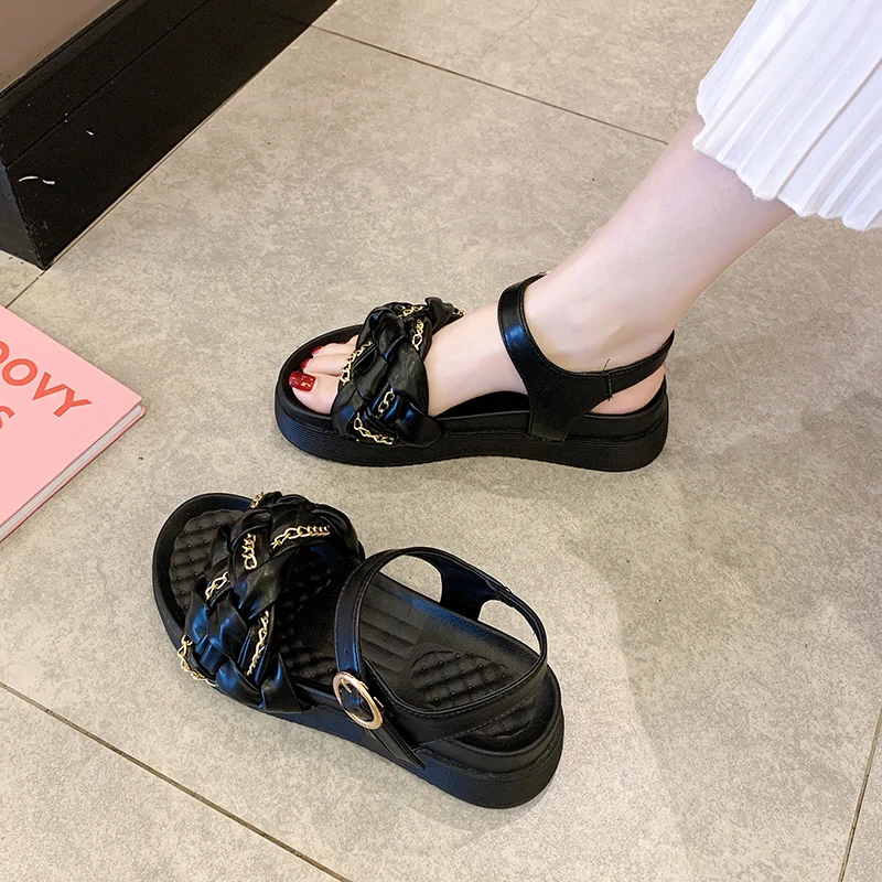 

Soft 2021 Sandals Clear Heels Female Shoe Buckle Muffins shoe Med New Girls Beige Summer Strap Flat Clogs Beach Comfort Fashion