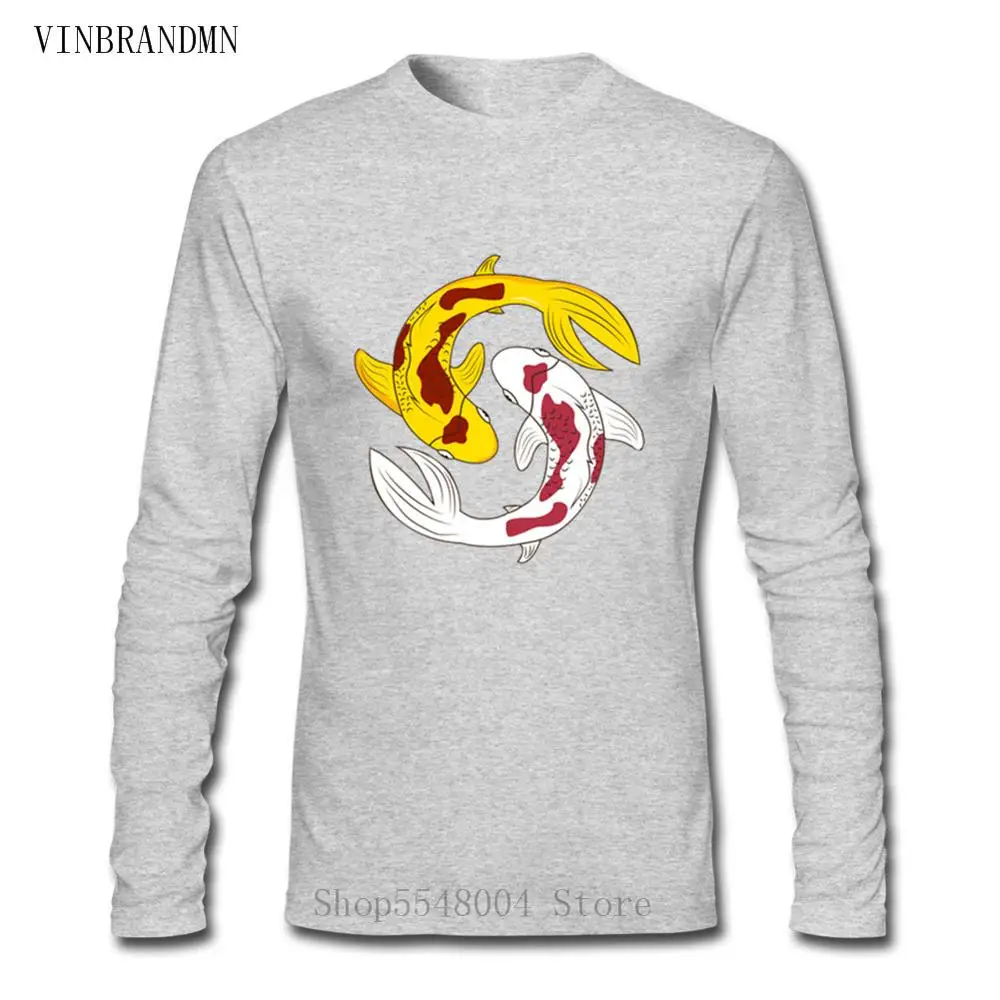 Футболка мужская с длинным рукавом хлопок топ хипстер Flyfish Geek Yin and Yang Koi Fish низкая