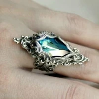womens ladies aquamarine elegant diamond ring anniversary gift engagement bridal wedding rings jewelry