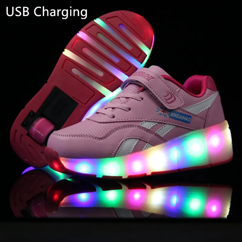 Shoese/розовый, черный, USB зарядка, модный светодиодный светильник для девочек и мальчиков, обувь для катания на роликах, детские кроссовки с ко... от AliExpress RU&CIS NEW