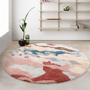 round shaped 3d pattern 2cm thickness polyester floor mat in pink color big size nordic style living room decoration area rug free global shipping