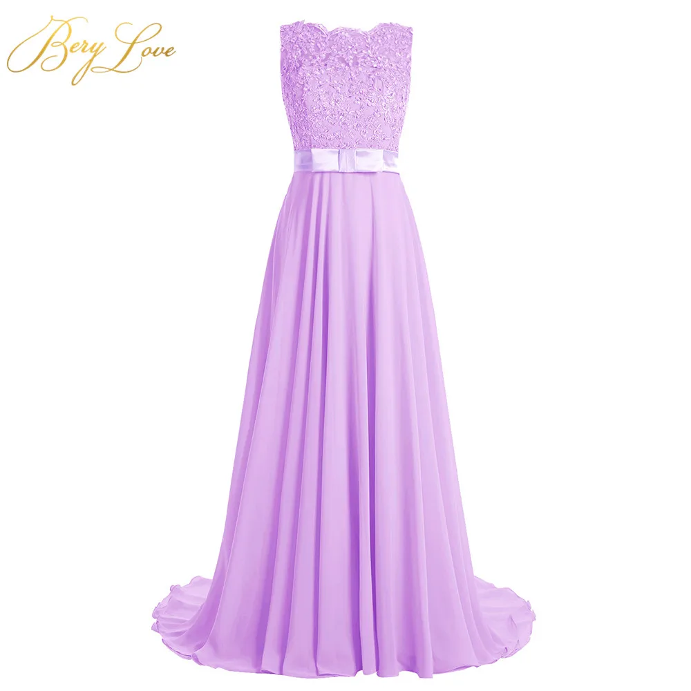 BeryLove Long Blush Evening Dress 2019 Beaded Appliques Vestid Chiffon Prom Bow Knot Belt Illusion Back Formal Party Gown | Свадьбы и