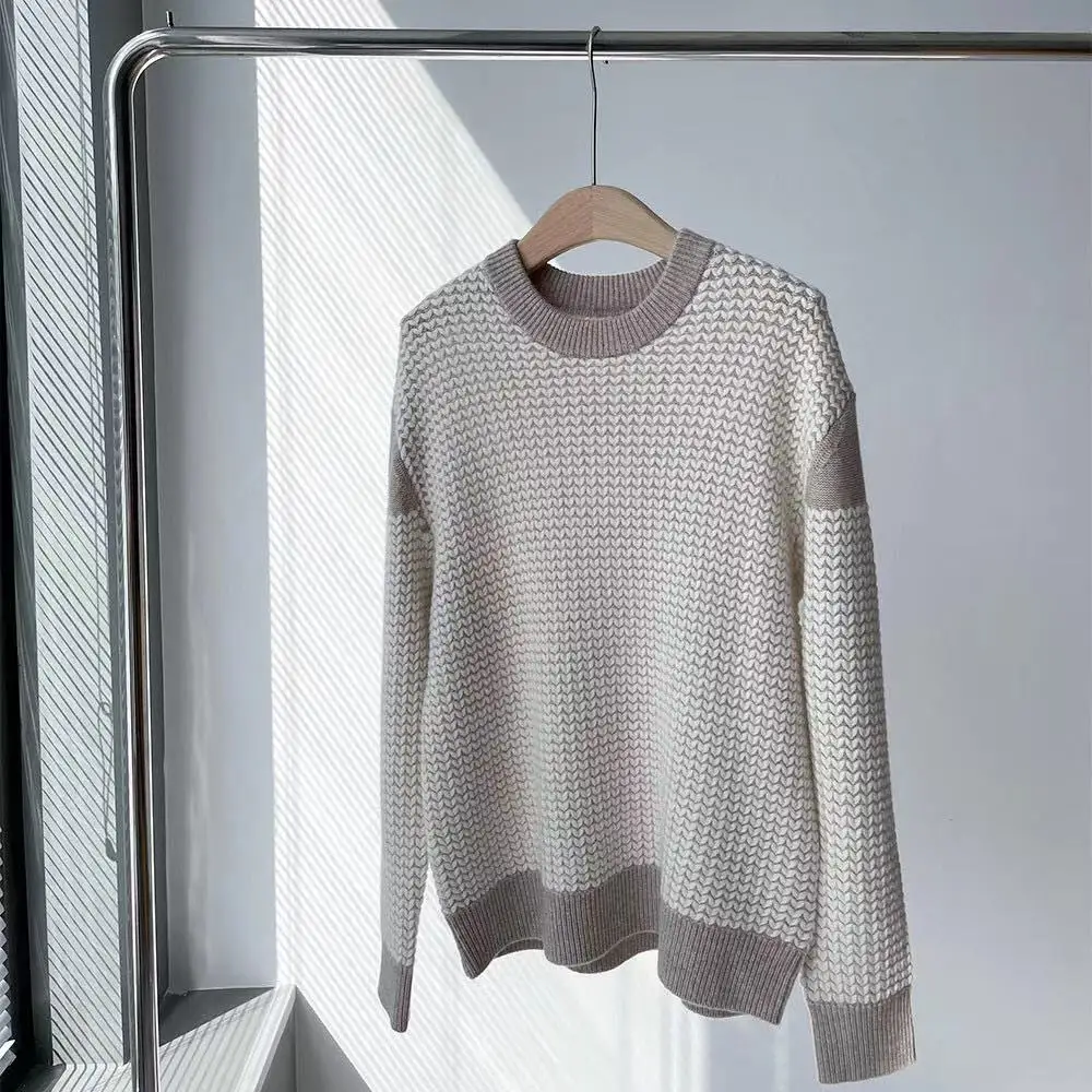 

Runway Fashion Women Pullover Sweater 2021 High Quality Winter Long Sleeves Knitted O-Neck Color Patchwork Cashmere Sweater