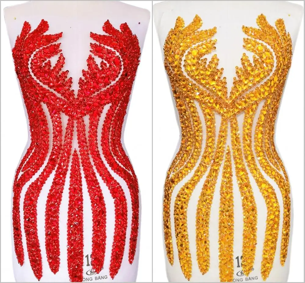 Бусины и Кристаллы ручной работы 33x65 см желтые красные стразы для шитья|Заплатки|