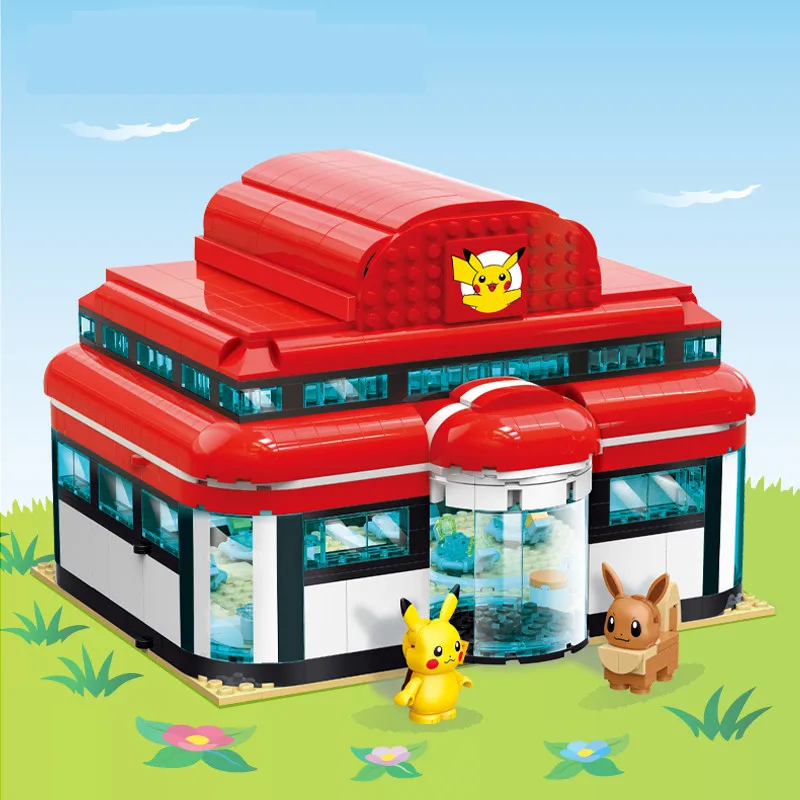 

2021 New Trendy Pikachu Series Pokmon Center Model Set Building Block Assembly Toys Children's Birthday Gifts Boys and Girls