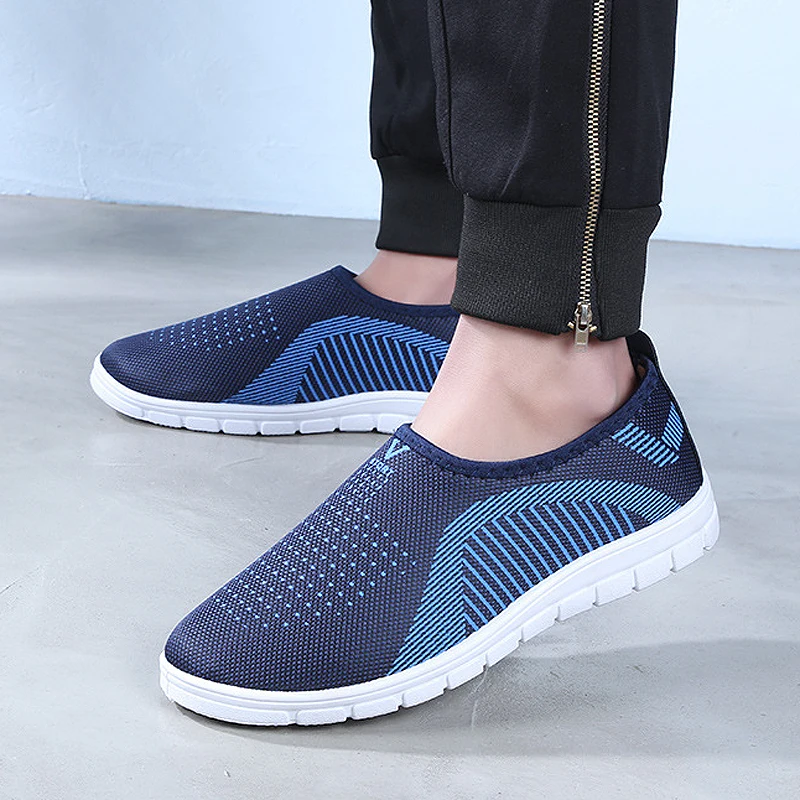 YeddaMavis Blue Men Shoes Mens Loafers Soft Mesh Flats Slip-on Walking Stripe Sneakers Women Running | Обувь