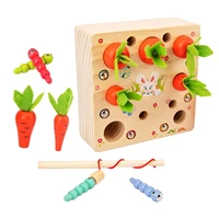 montessori shape size sorting game wooden toy carrots harvest worm catching game