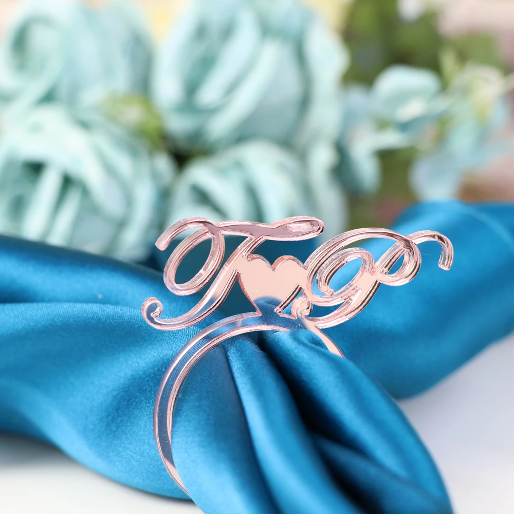 Заказное настольное сердце с цветным розовым золотом кольцо для салфеток