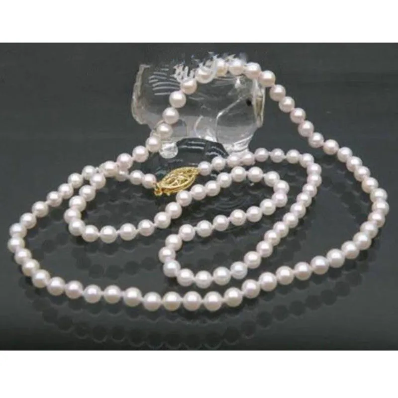 

AAA+++ 5.5mm perfect round white freshwater pearls necklace 21" 14k solid gold