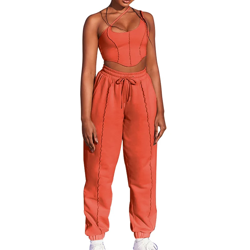 

Women Sets 2021 Spring Summer Conjunto Feminino Sexy Solid Color Suspender Women Crop Top Casual Pants Two Piece Suit Donsignet
