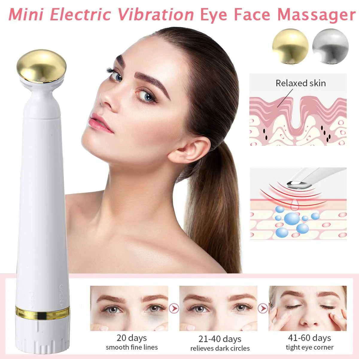 

Миниатюрный Электрический массажный инструмент, Вибрирующая ручка для лица, против старения морщин, темных кругов, ручка для удаления морщ...