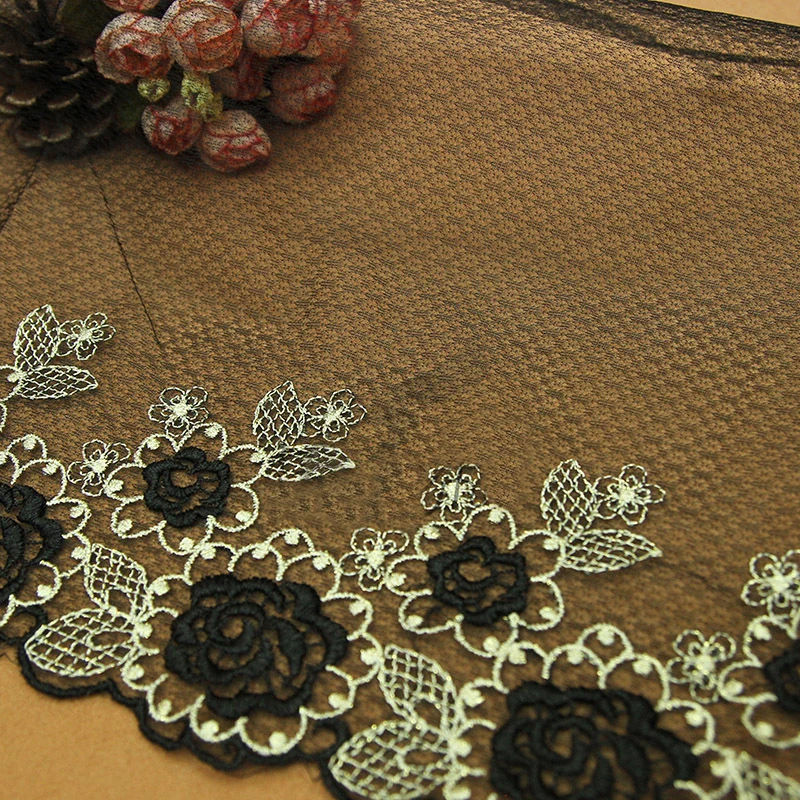 1 ярд изящная черная вышитая Цветочная Тюлевая кружевная отделка для шитья