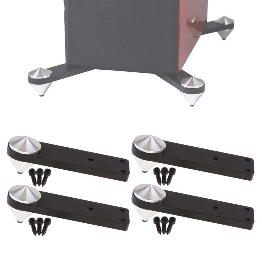 

4PCS Silver Aluminum Speakers Spikes Isolation Stand Base Mount Brackets for HiFi Amplifier Turntable Recorder DVD Player