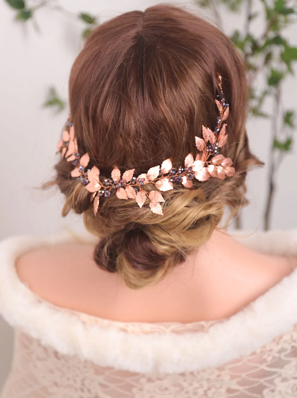 Женский винтажный аксессуар для волос ободок невесты с фиолетовыми листьями и