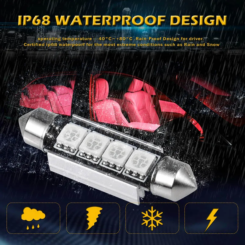 4 шт. светодиодные лампы для чтения C5W C10W 41 мм 42 | Автомобили и мотоциклы