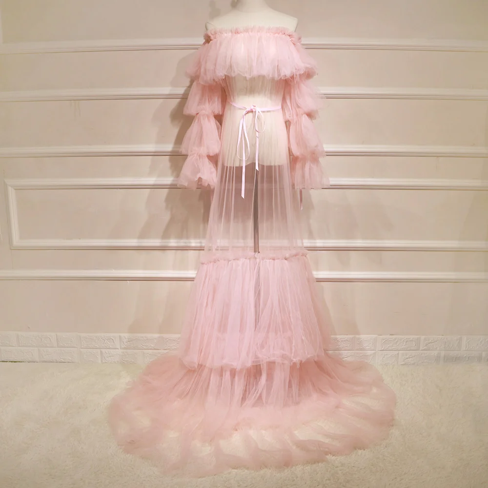 

Сексуальное прозрачное платье для беременных Don & Judy для фотосессии с открытыми плечами, гофрированное Тюлевое платье Вечерние выпускного вечера, женская одежда для фотосессии