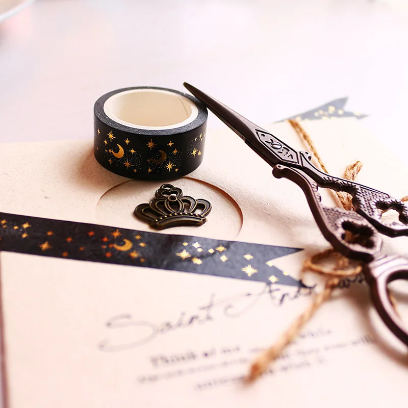 1 шт. Рождественская Золотая Серебряная луна звезды васи лента 15 мм * 5 м альбом