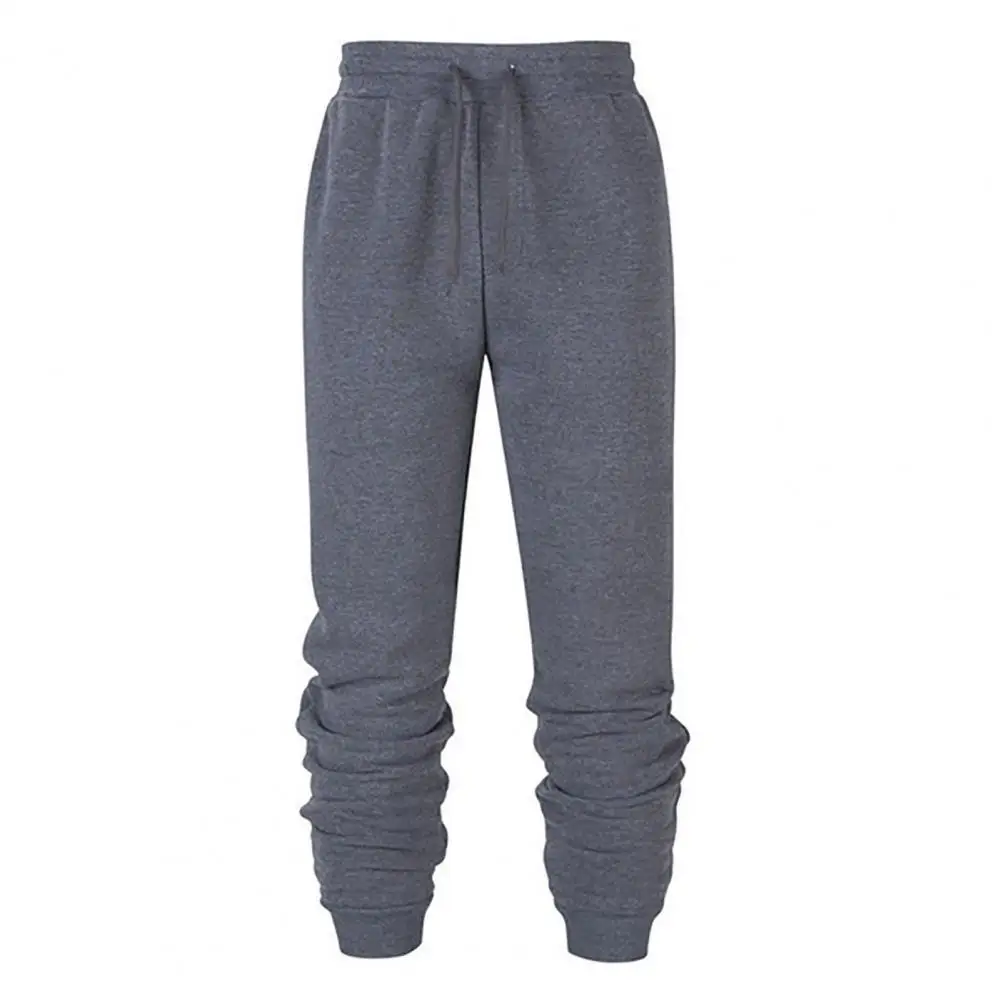 

Stylish Sports Trousers Solid Color Straight Unisex Pants Ankle-Length Elastic Waist Ankle Banded Thicken Sweatpants Running