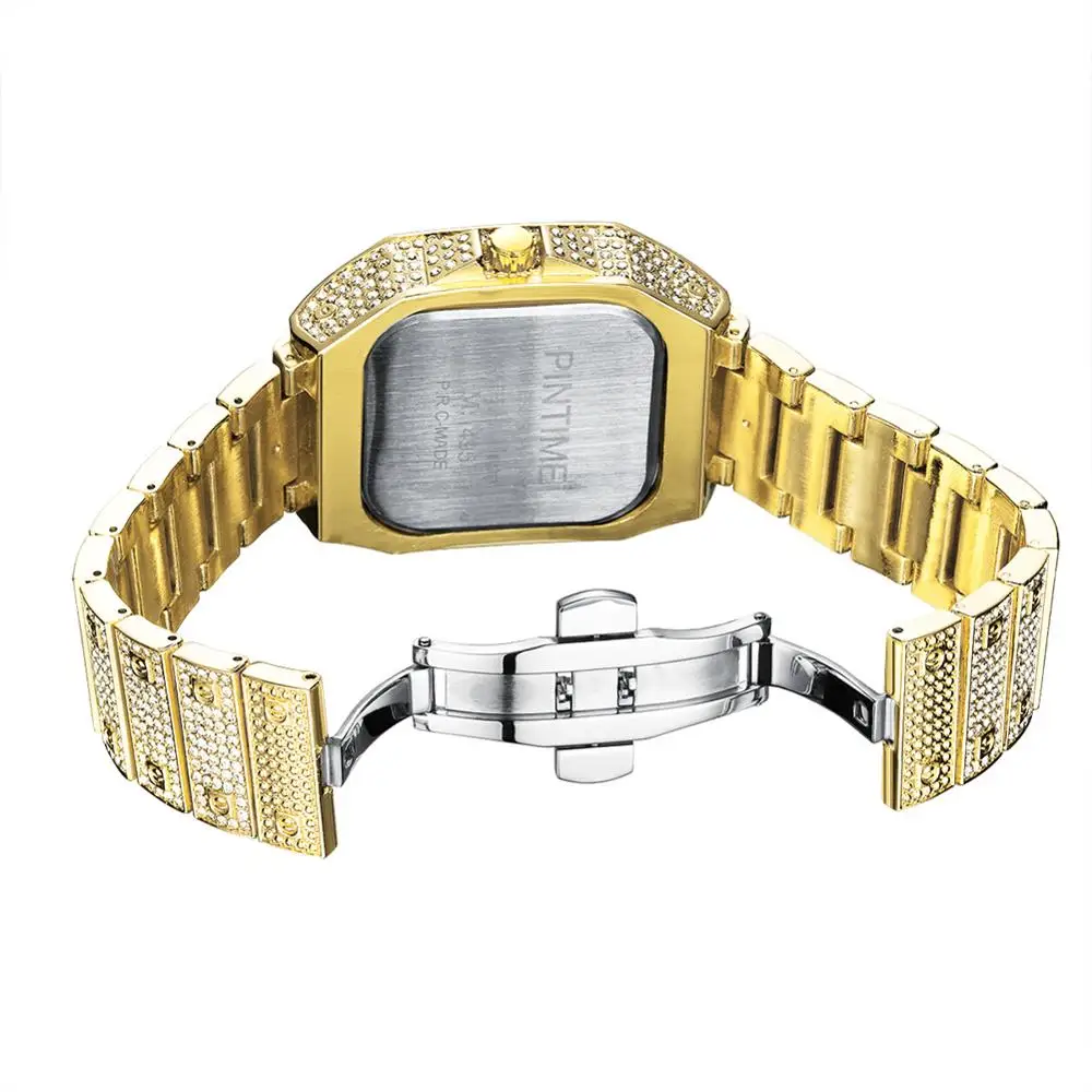 

Gold Watch Men Watch Top Brand Luxury Quartz Watchs Man Square Diamond Calendar Wristwatch Mens Clock Iced Out Male Watches