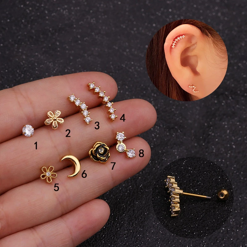 Серьги для пирсинга из нержавеющей стали классические сережки в форме цветка