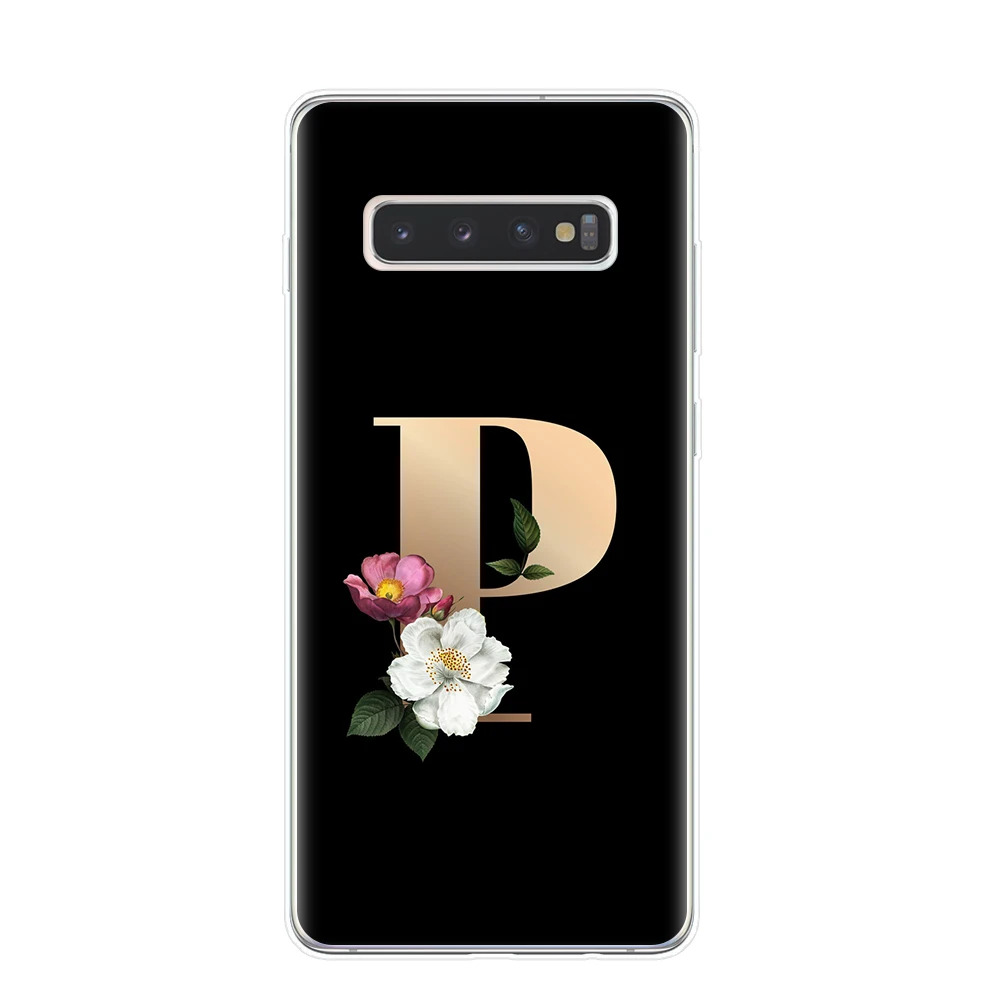 Classic Elegant floral 26 alphabet font letter Phone Case For Coque Samsung S8 S9 S10 Plus Lite S10E 5G Cover Soft silicone Capa | Мобильные