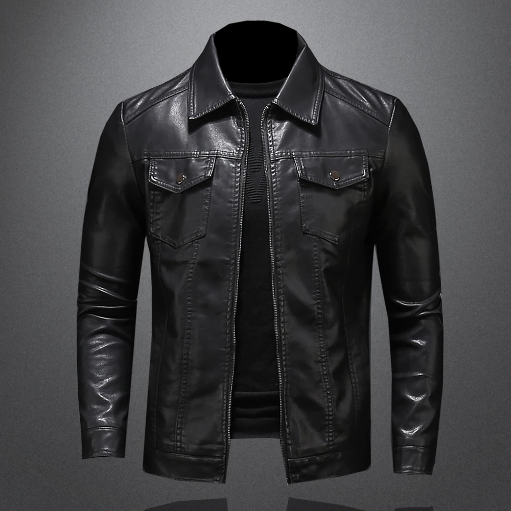

Spring Autumn 2021 New Arrival Jacket Korean Version Slimming Fit Men's Leather Jacket with Lapels