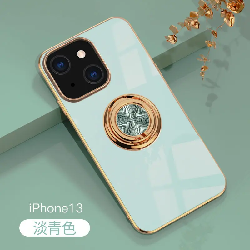 

Новый гальванический силиконовый чехол для Iphone 13 13pro, магнитный кольцевой держатель для Iphone 13promax 13mini, защитная задняя крышка