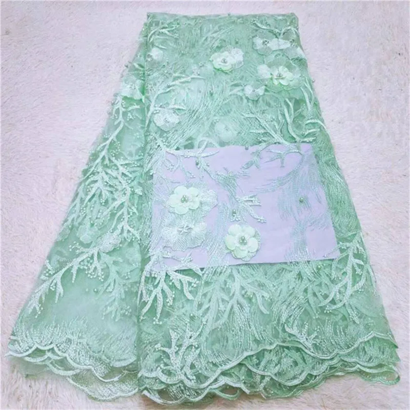 Серая 3D кружевная ткань с бусинами 2019 зеленая Высококачественная сетчатая